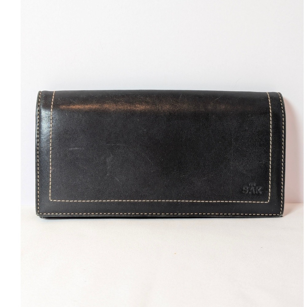 The Sak Black Leather Bifold Wallet with Contrast Stitching and ID Windows